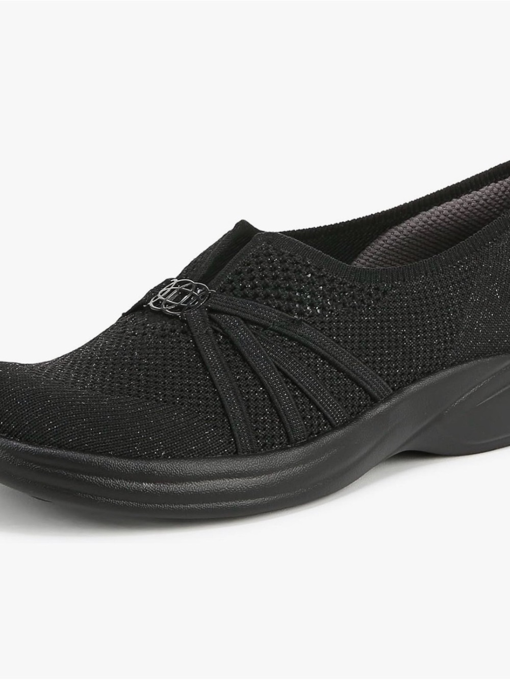 Life Stride Black Knit Slip-On Loafers — Wide Width